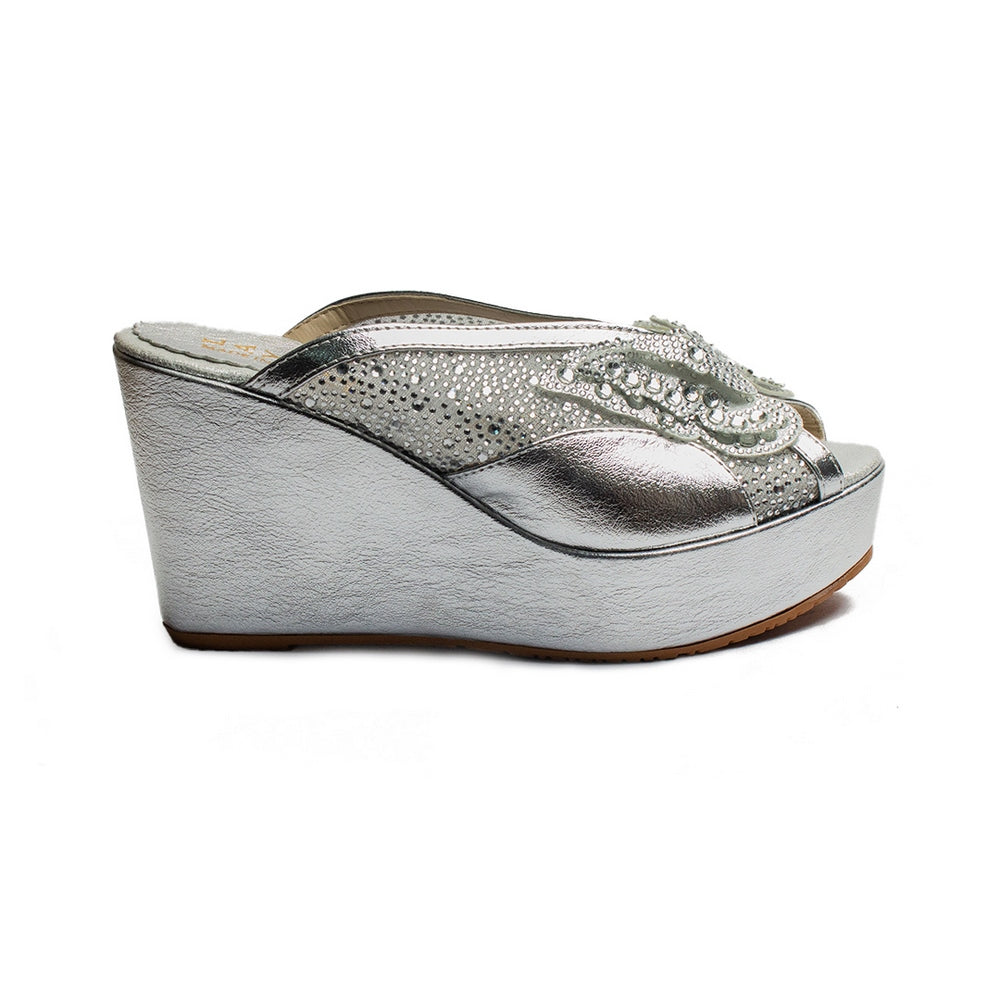 Turkish Women Silver Leather Wedges #1976