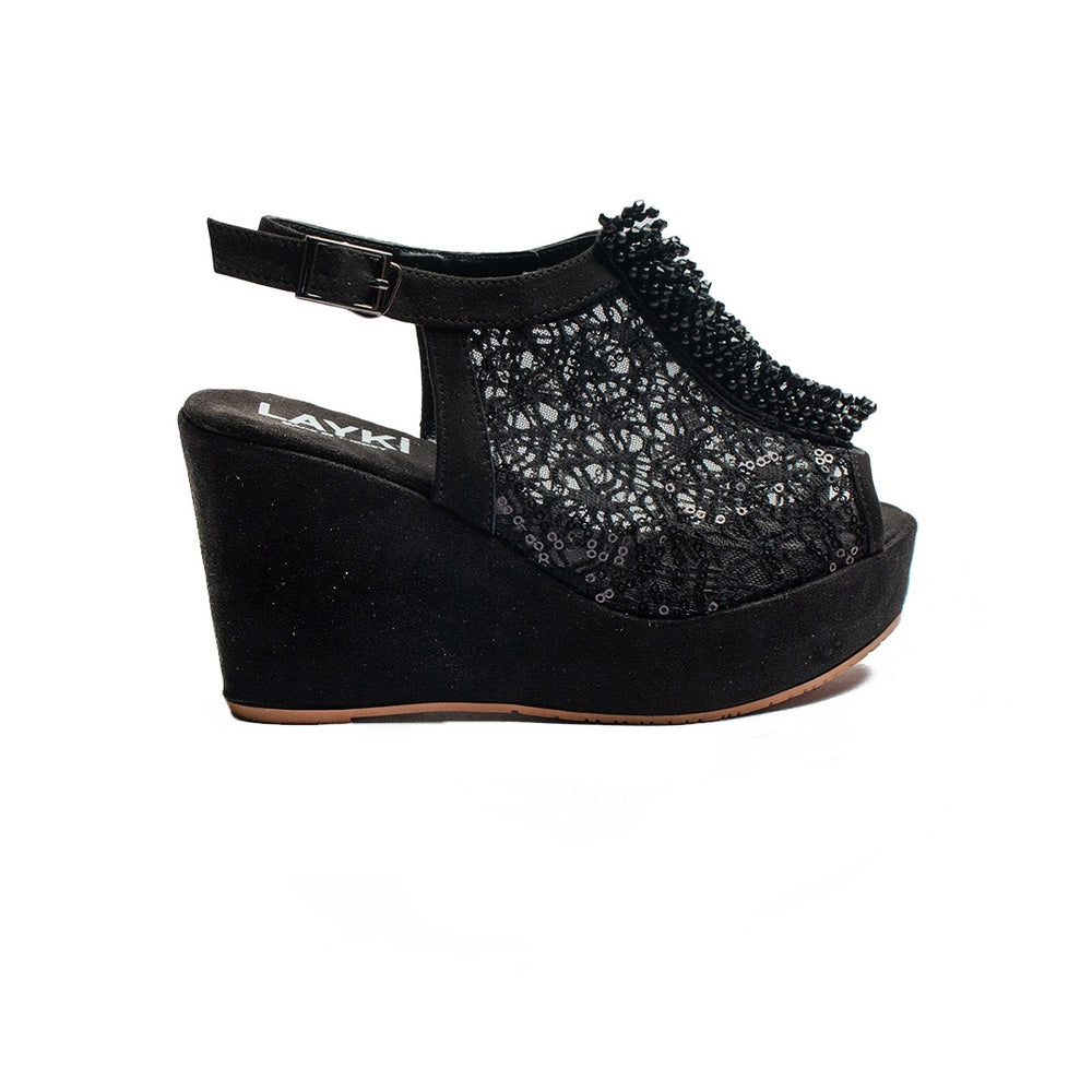 Turkish Women Black Leather Wedges #1979