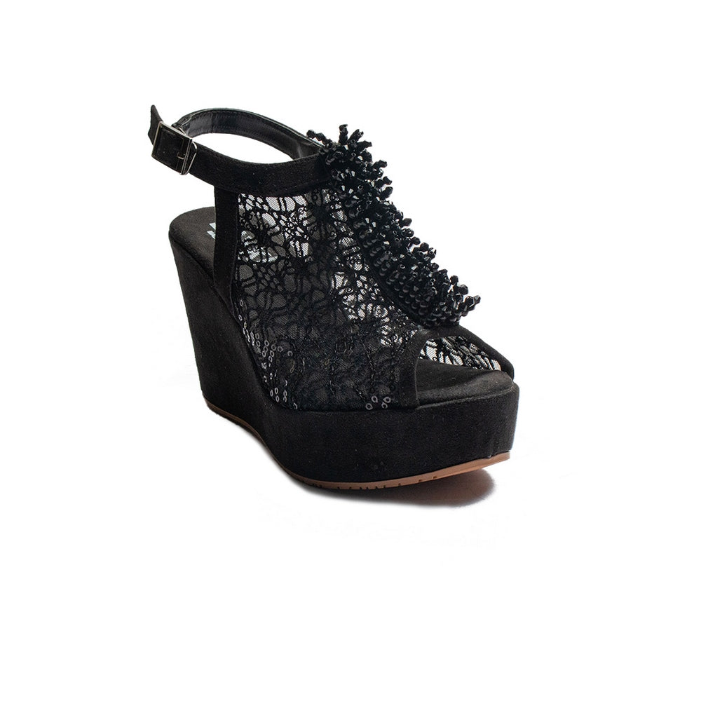 Turkish Women Black Leather Wedges #1979