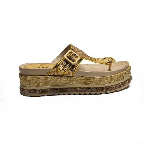 Turkish Women Gold Leather Slipper #1981