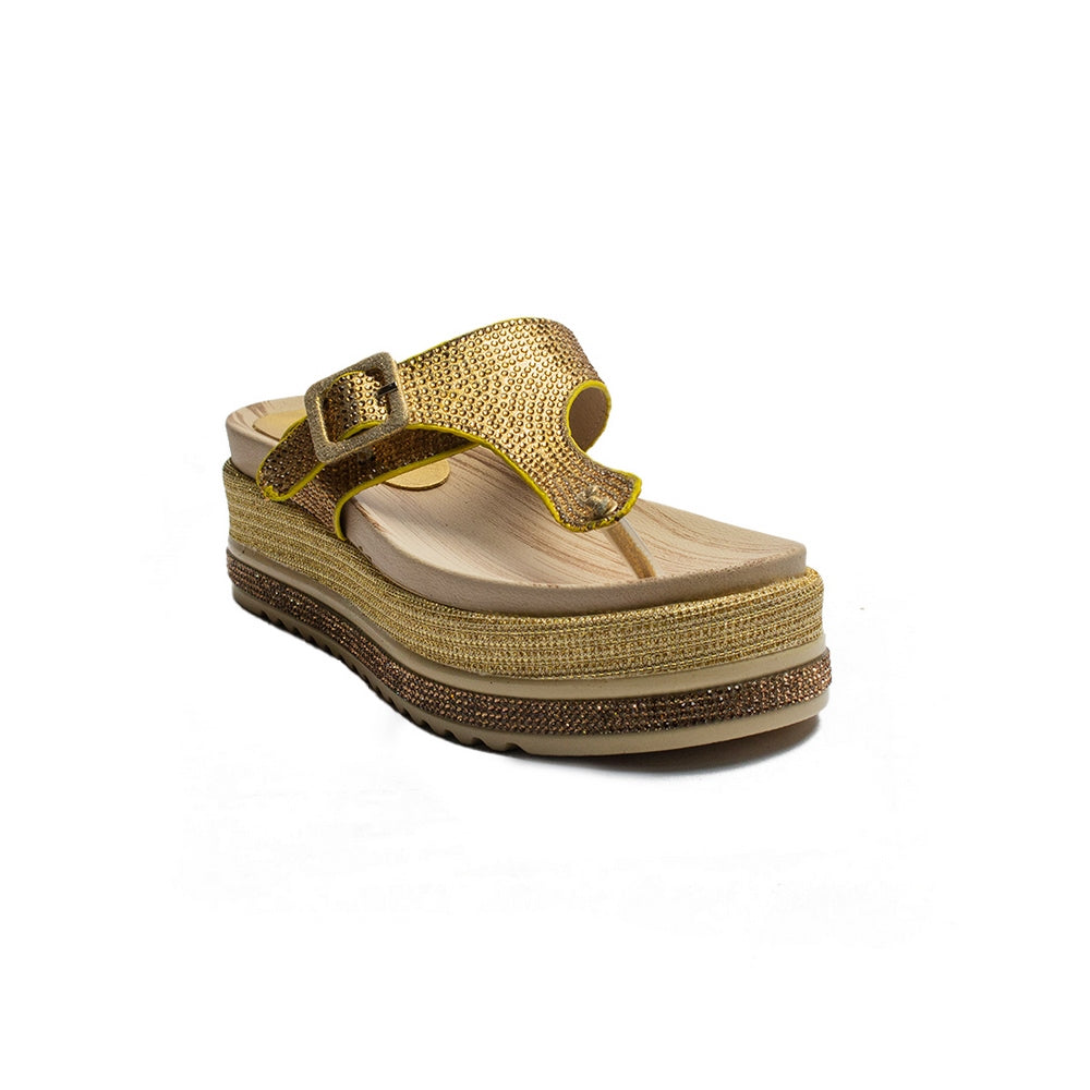 Turkish Women Gold Leather Slipper #1981