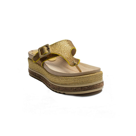 Turkish Women Gold Leather Slipper #1981