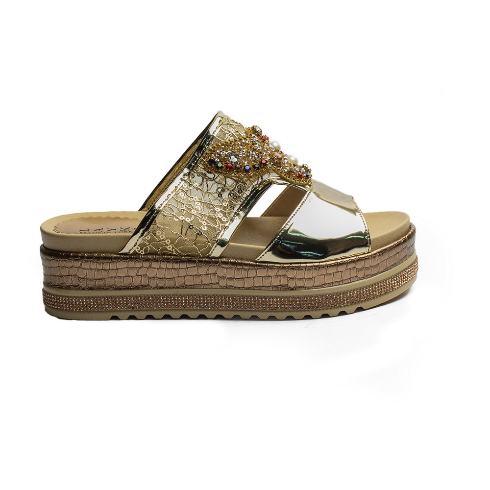 Turkish Women Gold Vernis Leather Slipper #1982