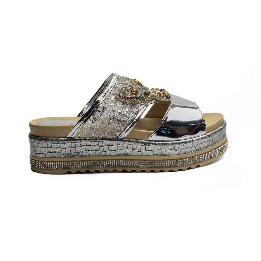 Turkish Women Silver Vernis Leather Slipper #1983