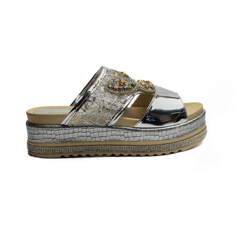 Turkish Women Silver Vernis Leather Slipper #1983