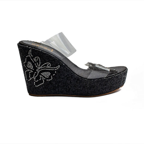 Turkish Women Black Leather Wedges #1985