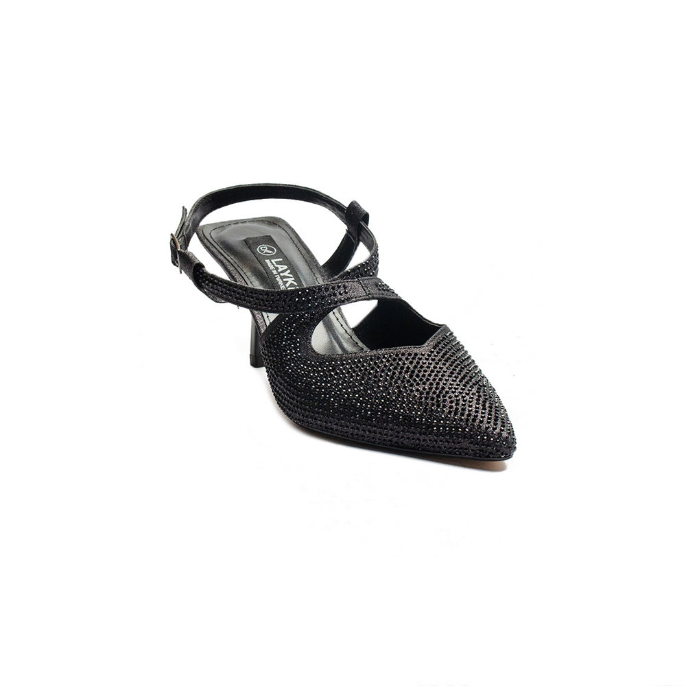 Turkish Women Black Glitter Heels #1990