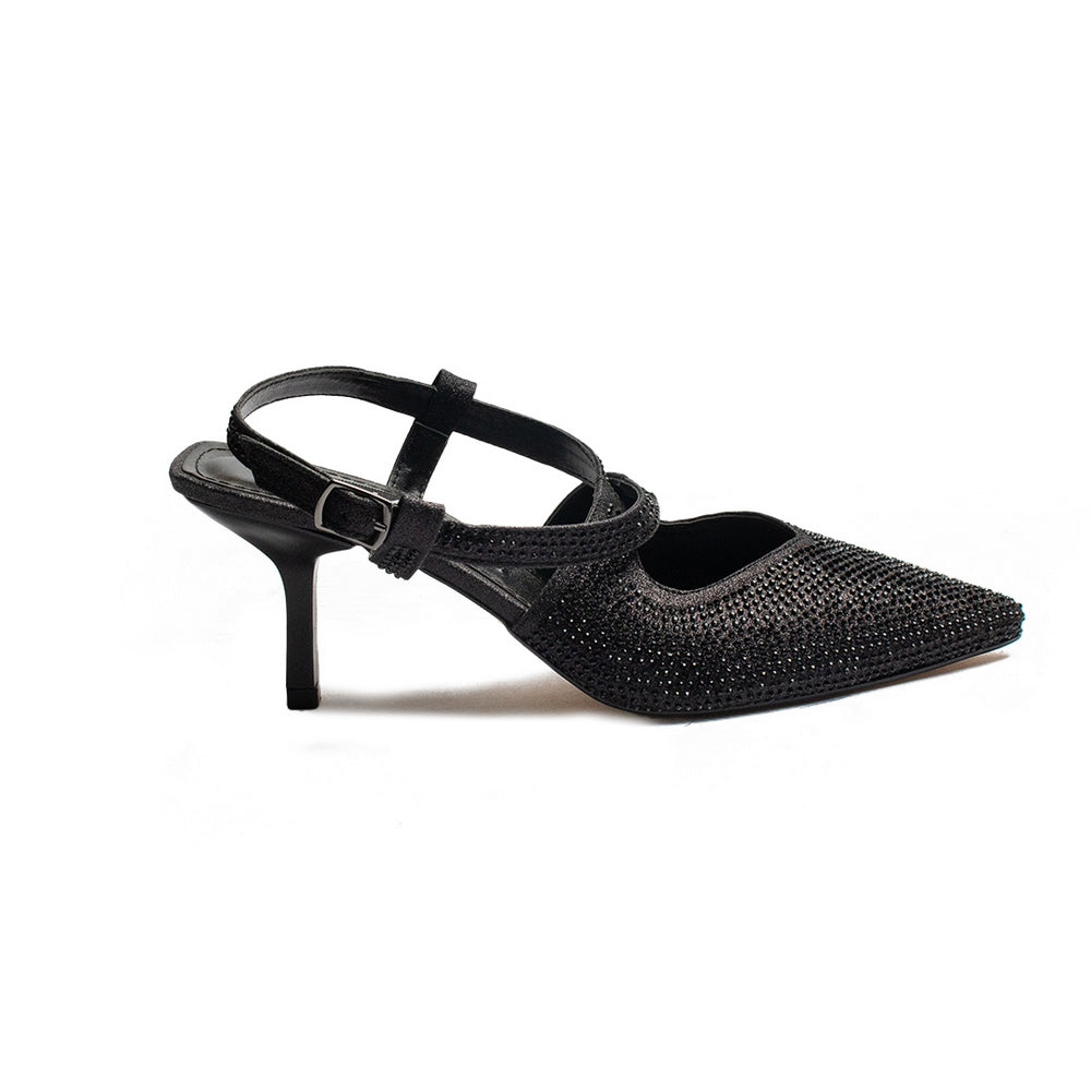 Turkish Women Black Glitter Heels #1990