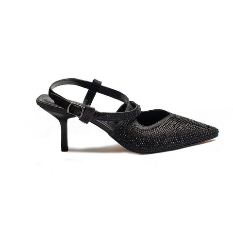 Turkish Women Black Glitter Heels #1990