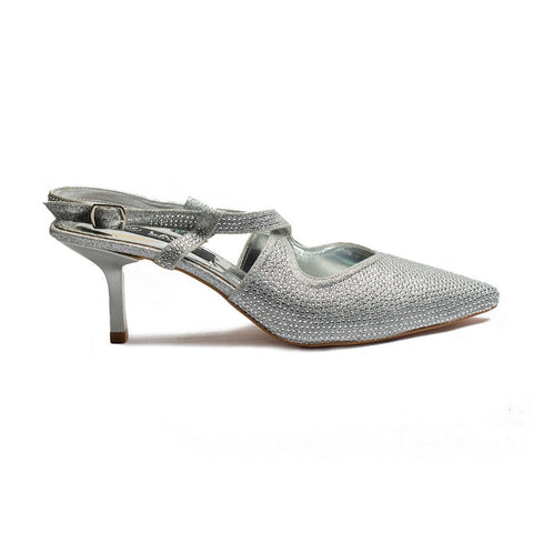 Turkish Women Silver Glitter Heels #1991