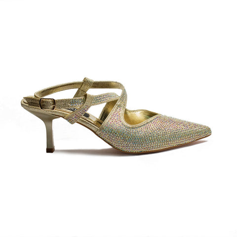 Turkish Women Gold Glitter Heels #1992