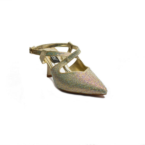 Turkish Women Gold Glitter Heels #1992