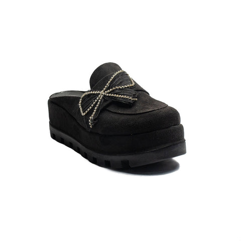 Turkish Women Black Chamois Wedges #1997