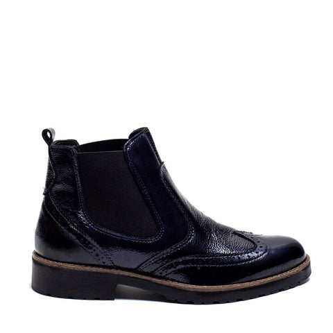 Italian Women Dark Blue Vernis Leather Half Boot #0019