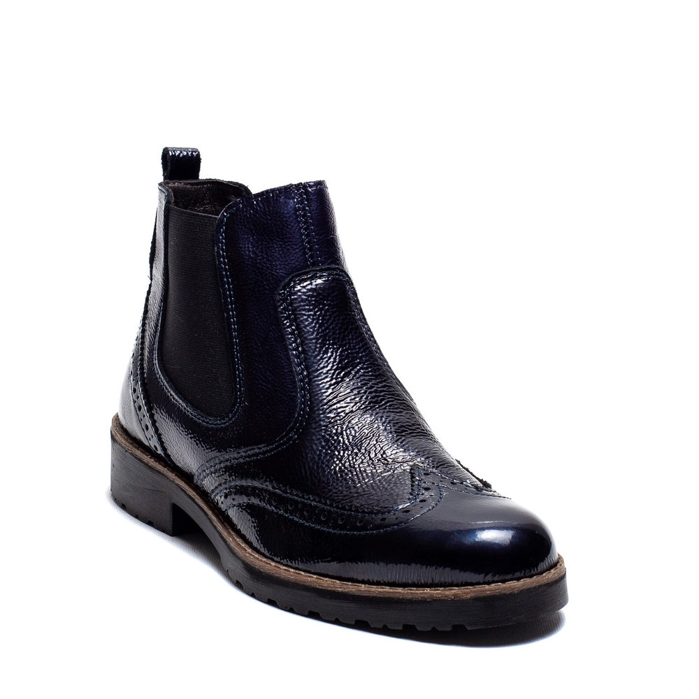 Italian Women Dark Blue Vernis Leather Half Boot #0019