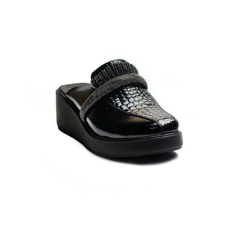 Turkish Women Black Vernis Leather Wedges #2000