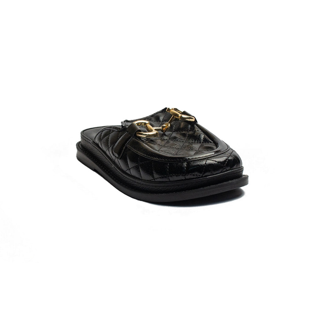 Turkish Women Black Leather Mules #2002