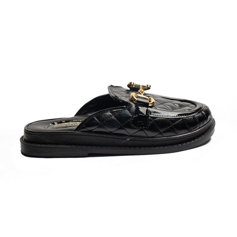 Turkish Women Black Leather Mules #2002