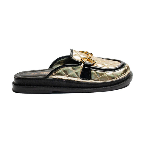 Turkish Women Gold Leather Mules #2003