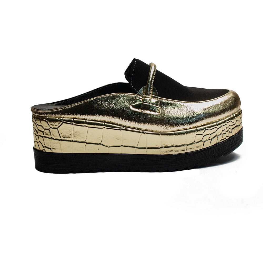 Turkish Women Gold Leather Wedges #2009