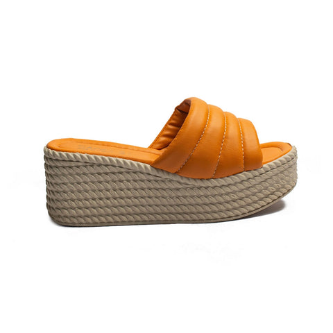 Turkish Women Orange Leather Wedges #2034