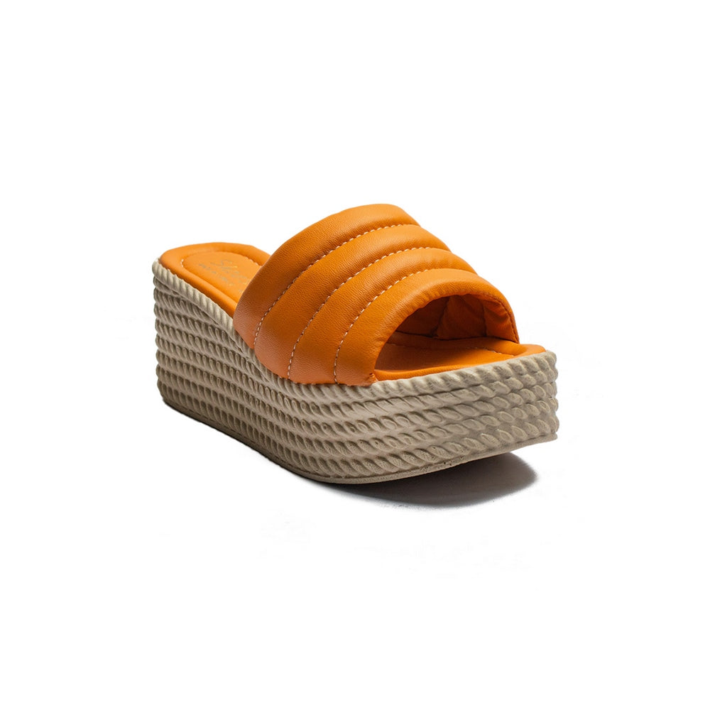 Turkish Women Orange Leather Wedges #2034