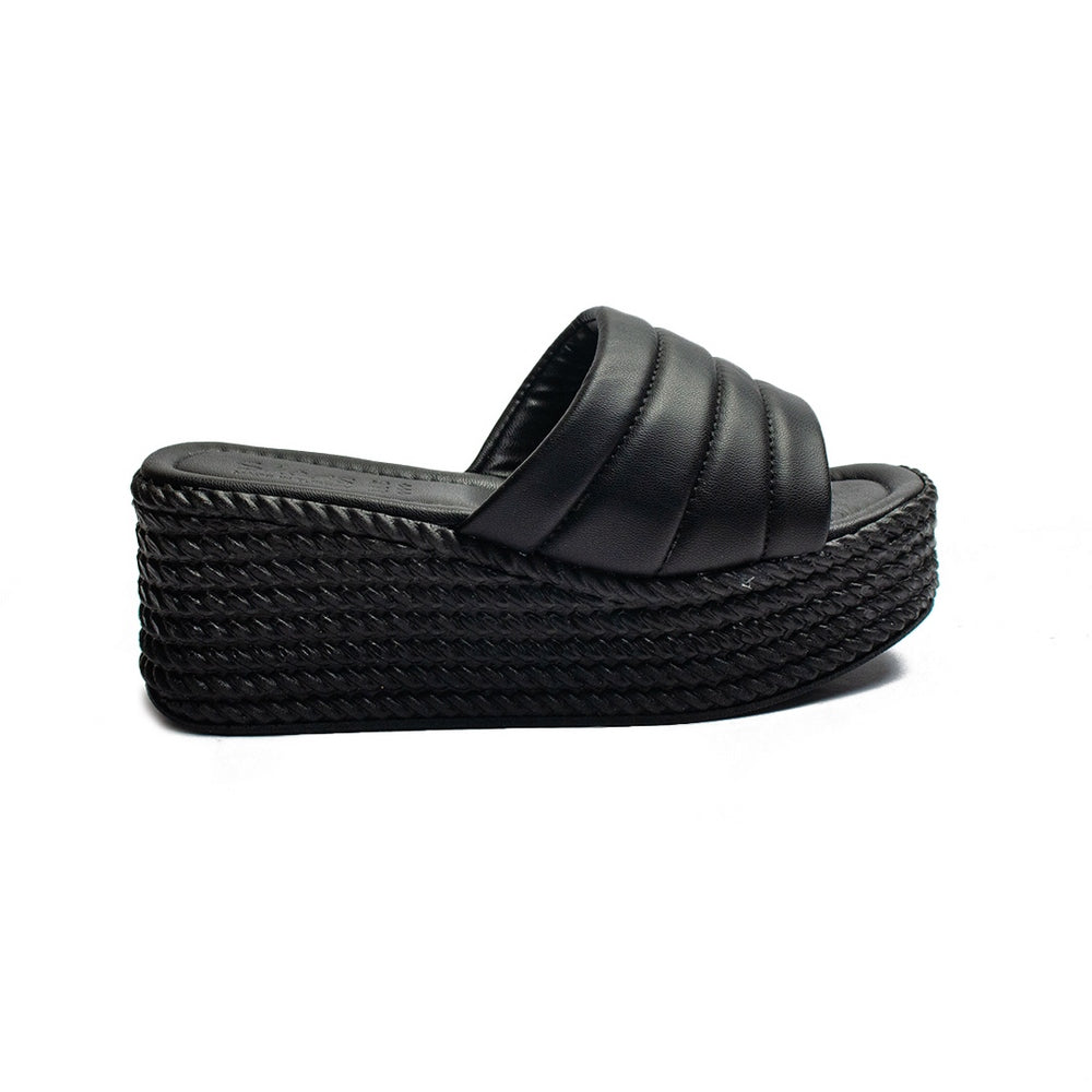 Turkish Women Black Leather Wedges #2035