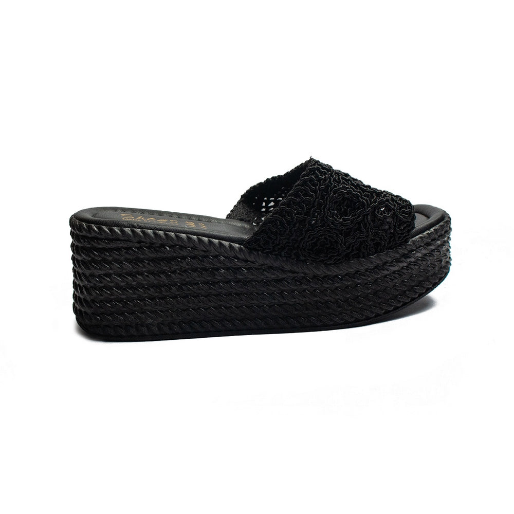 Turkish Women Black Cloth Wedges #2036