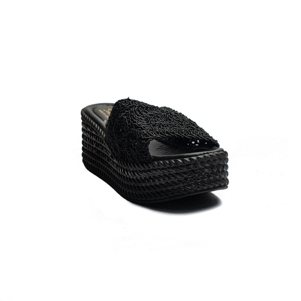 Turkish Women Black Cloth Wedges #2036