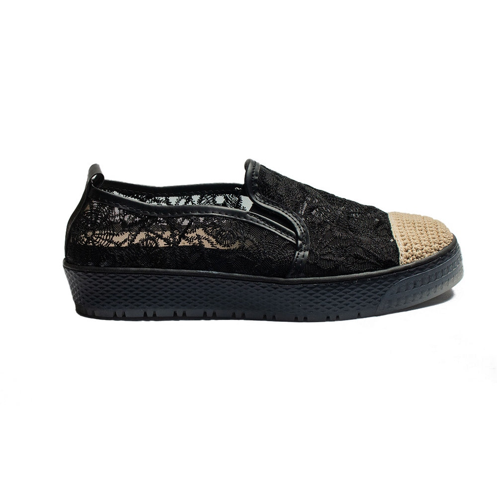 Turkish Women Black Cloth Espadrilles #2044