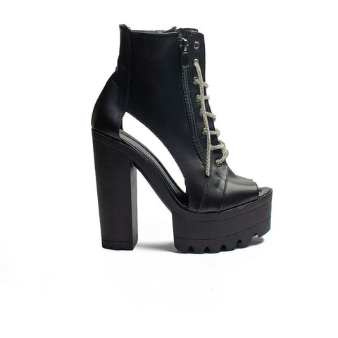 Turkish Women Black Leather Heels #2050