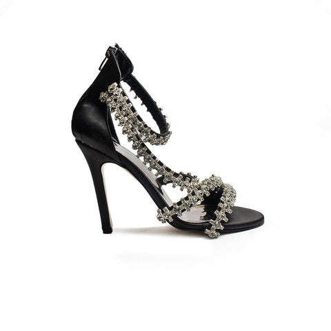 Turkish Women Black Satin Heels #2055