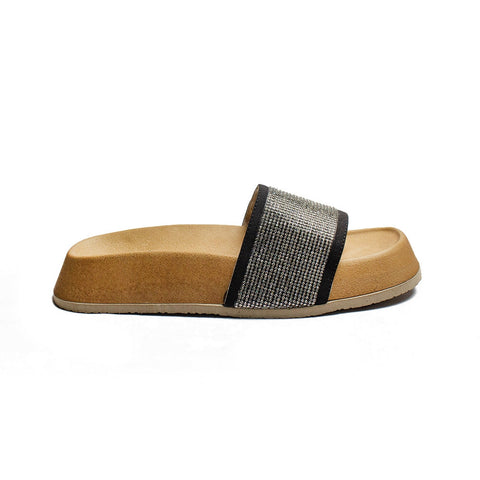 Turkish Women Black Satin Slipper #2056