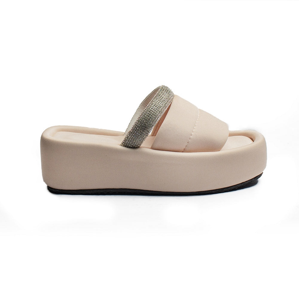 Turkish Women Beige Satin Slipper #2061