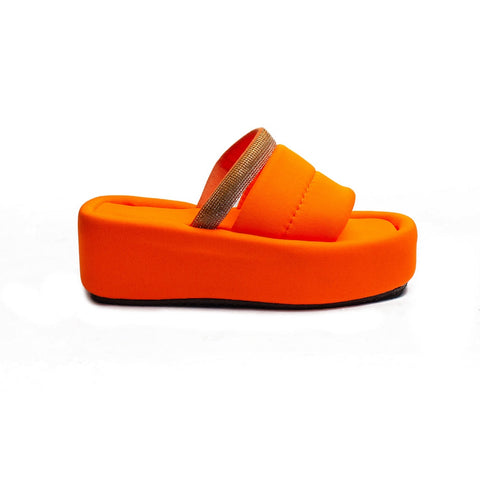 Turkish Women Orange Satin Slipper #2062