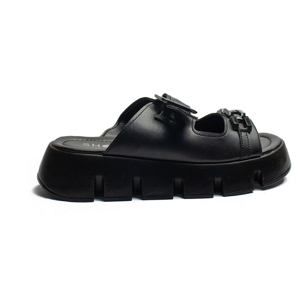 Turkish Women Black Leather Slipper #2125