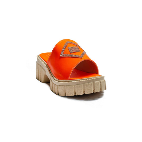 Turkish Women Orange Leather Wedges #2126