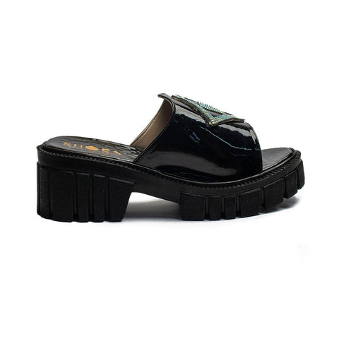 Turkish Women Black Vernis Leather Wedges #2127