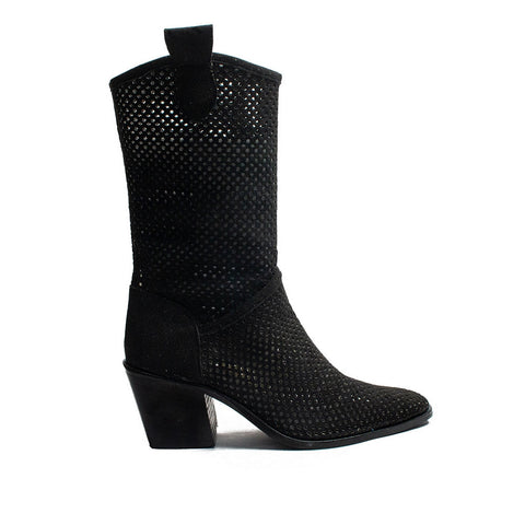 Turkish Women Black Chamois Half Boot #2175