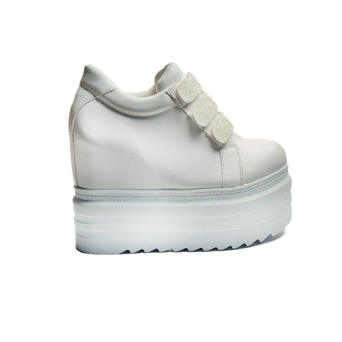 Turkish Women White Leather Wedges #2180