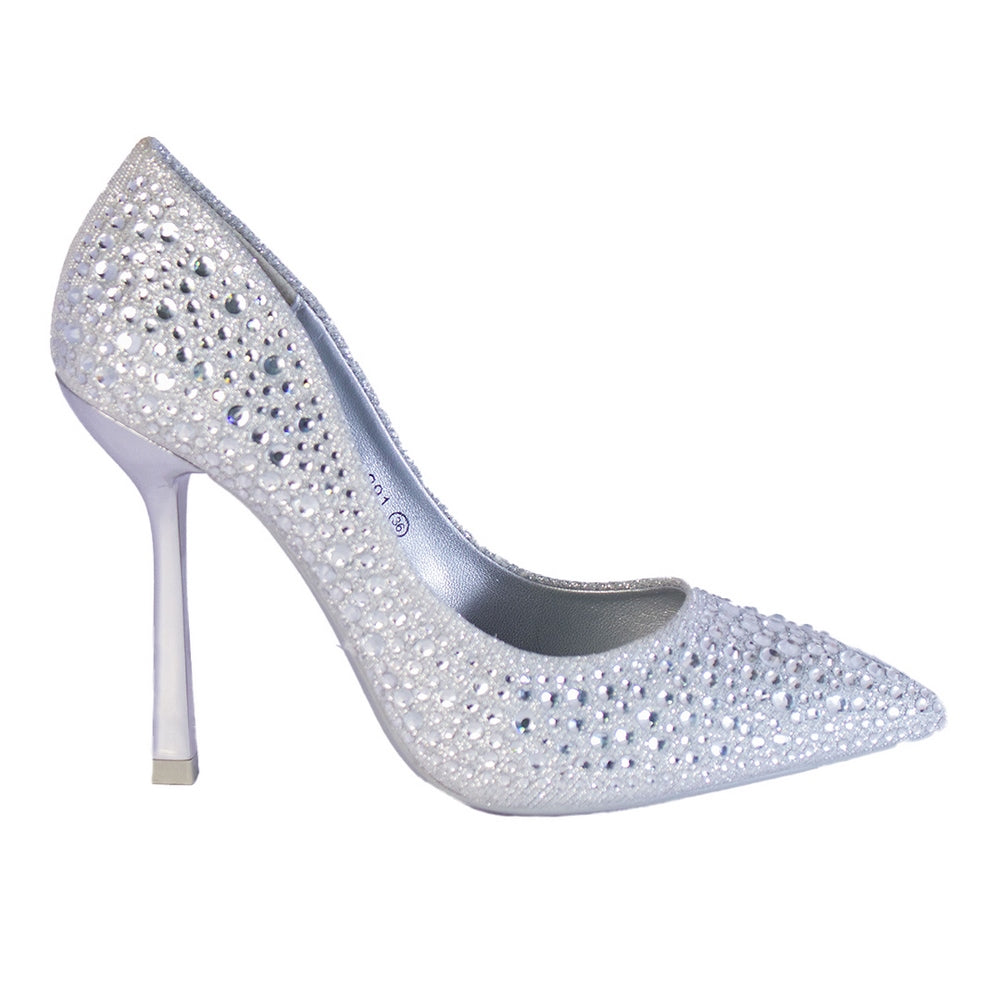 Europeon Union Women Silver Leather * Glitter Heels #2225