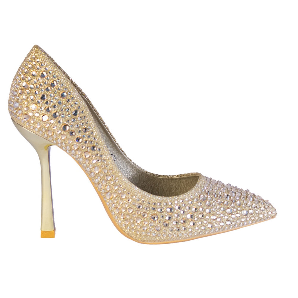 Europeon Union Women Gold Leather * Glitter Heels #2226