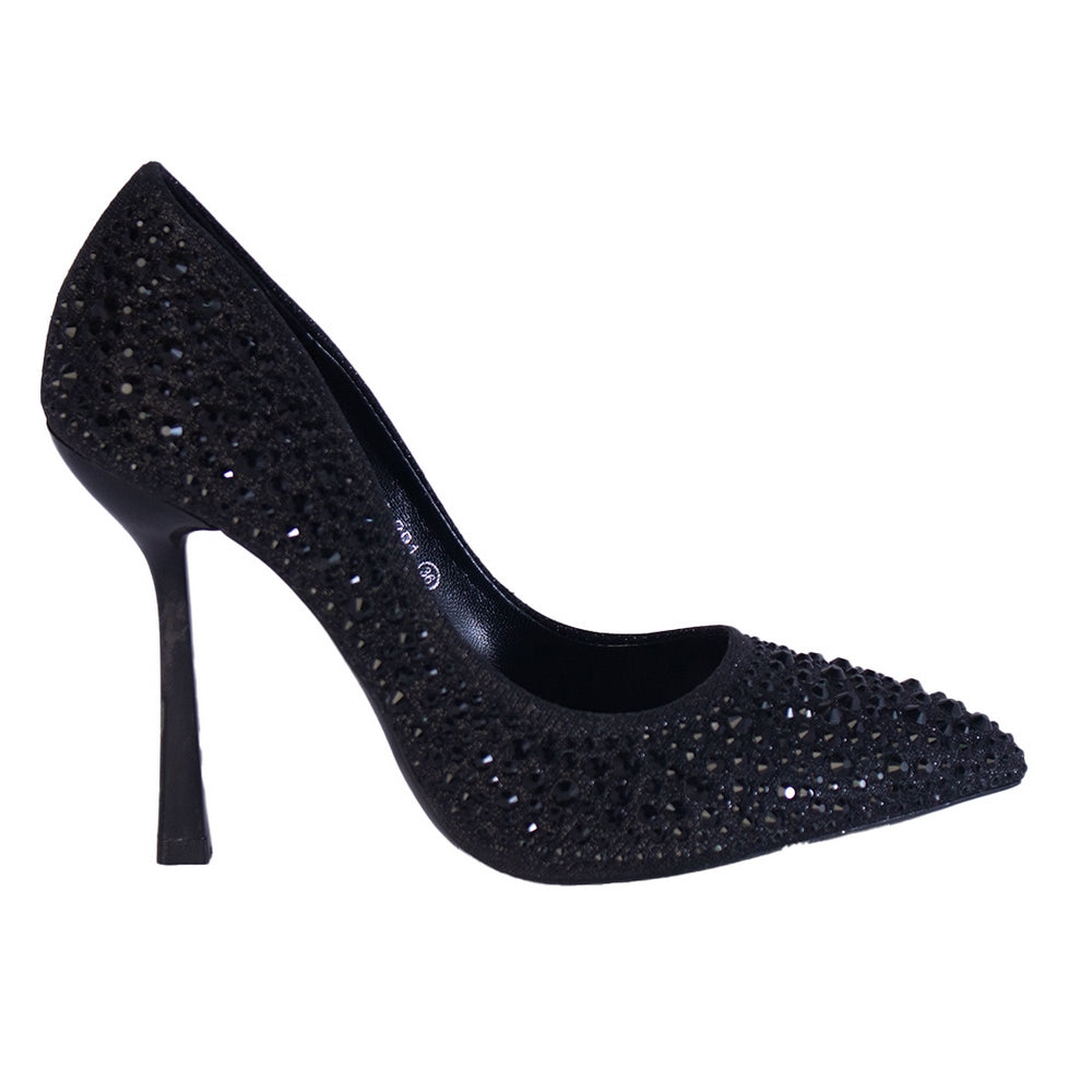 Europeon Union Women Black Leather * Glitter Heels #2227