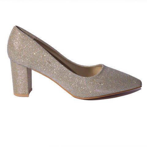 Europeon Union Women Gold Glitter Heels #2241