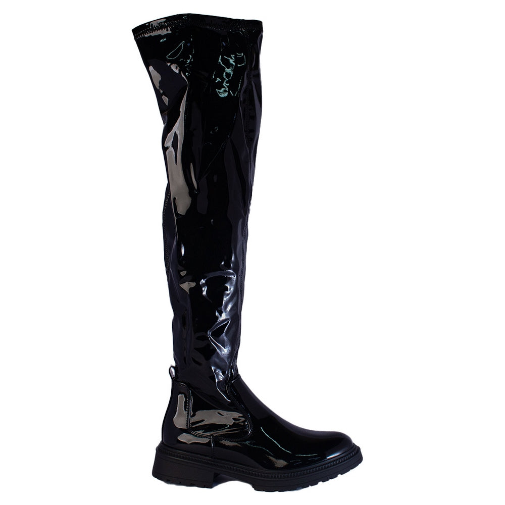 Europeon Union Women Black Vernis Leather Boots #2256