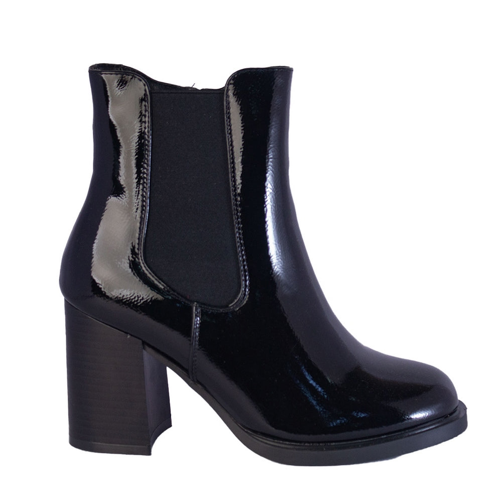 Europeon Union Women Black Vernis Leather Half Boot #2267