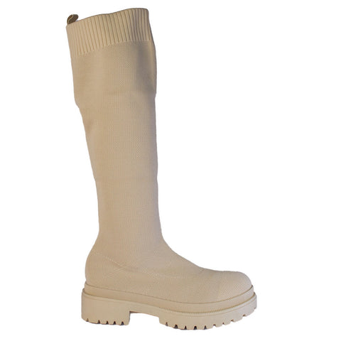 Europeon Union Women Off White Cloth Boots #2286