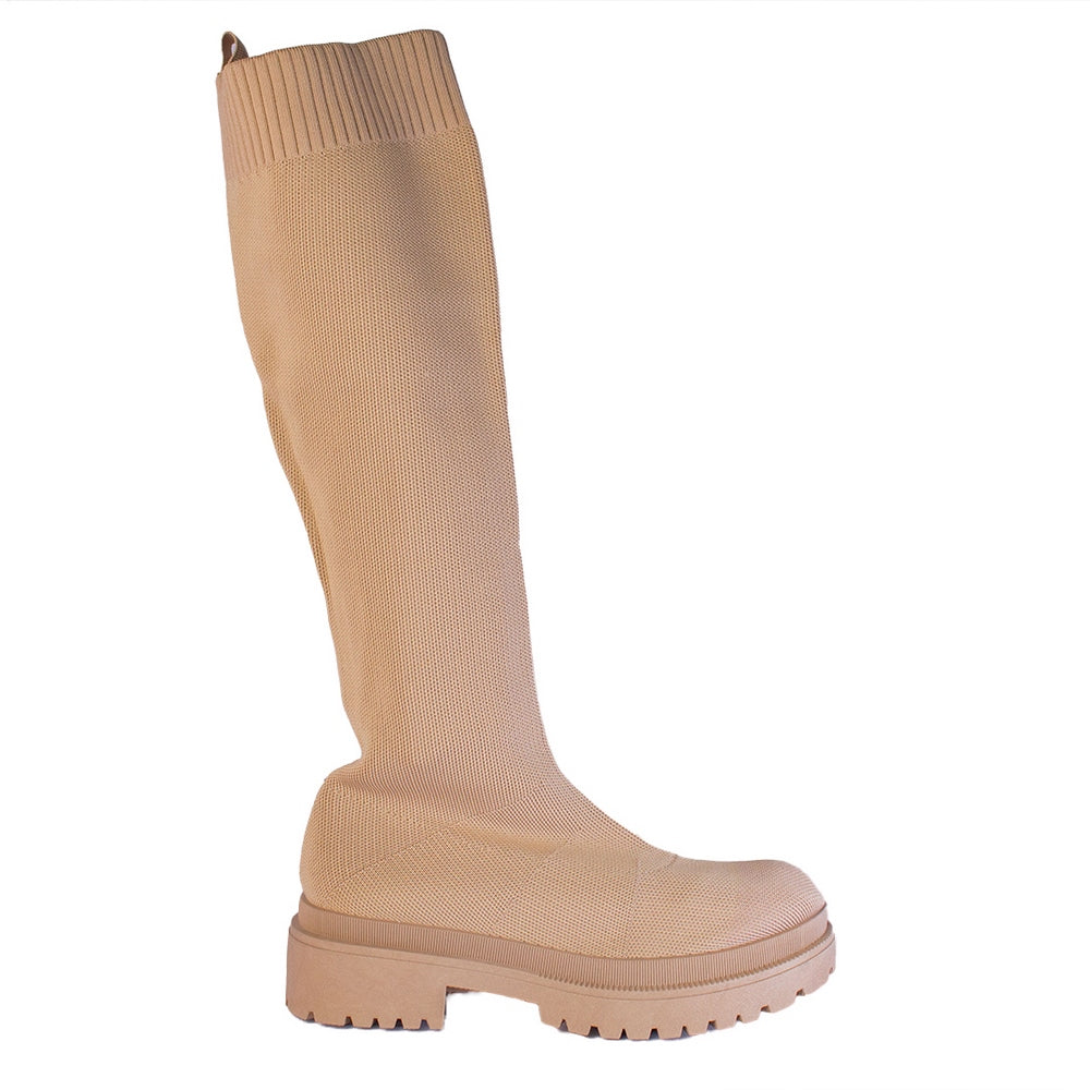 Europeon Union Women Beige Cloth Boots #2289