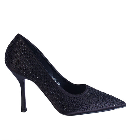 Europeon Union Women Black Glitter Heels #2316