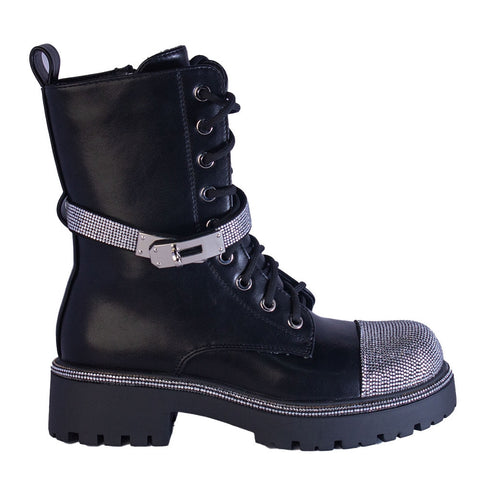 Europeon Union Women Black Leather * Glitter Half Boot #2344